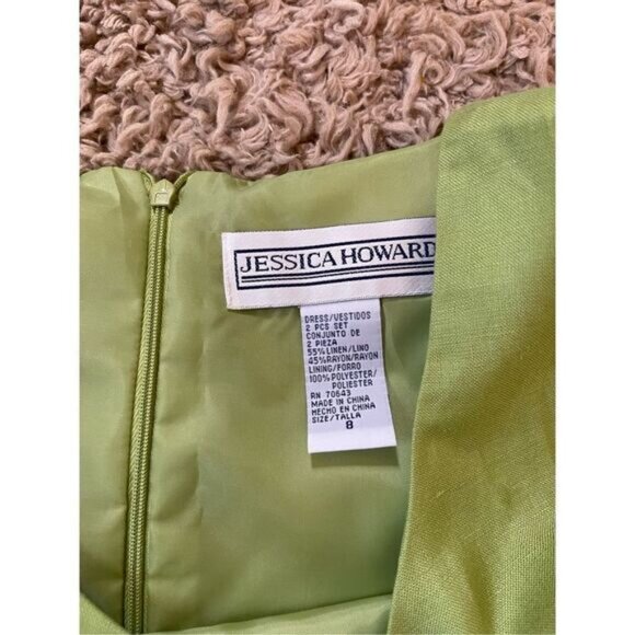 Vintage 90s green linen blend sheath dress with jacket size 8 - Picture 8 of 8